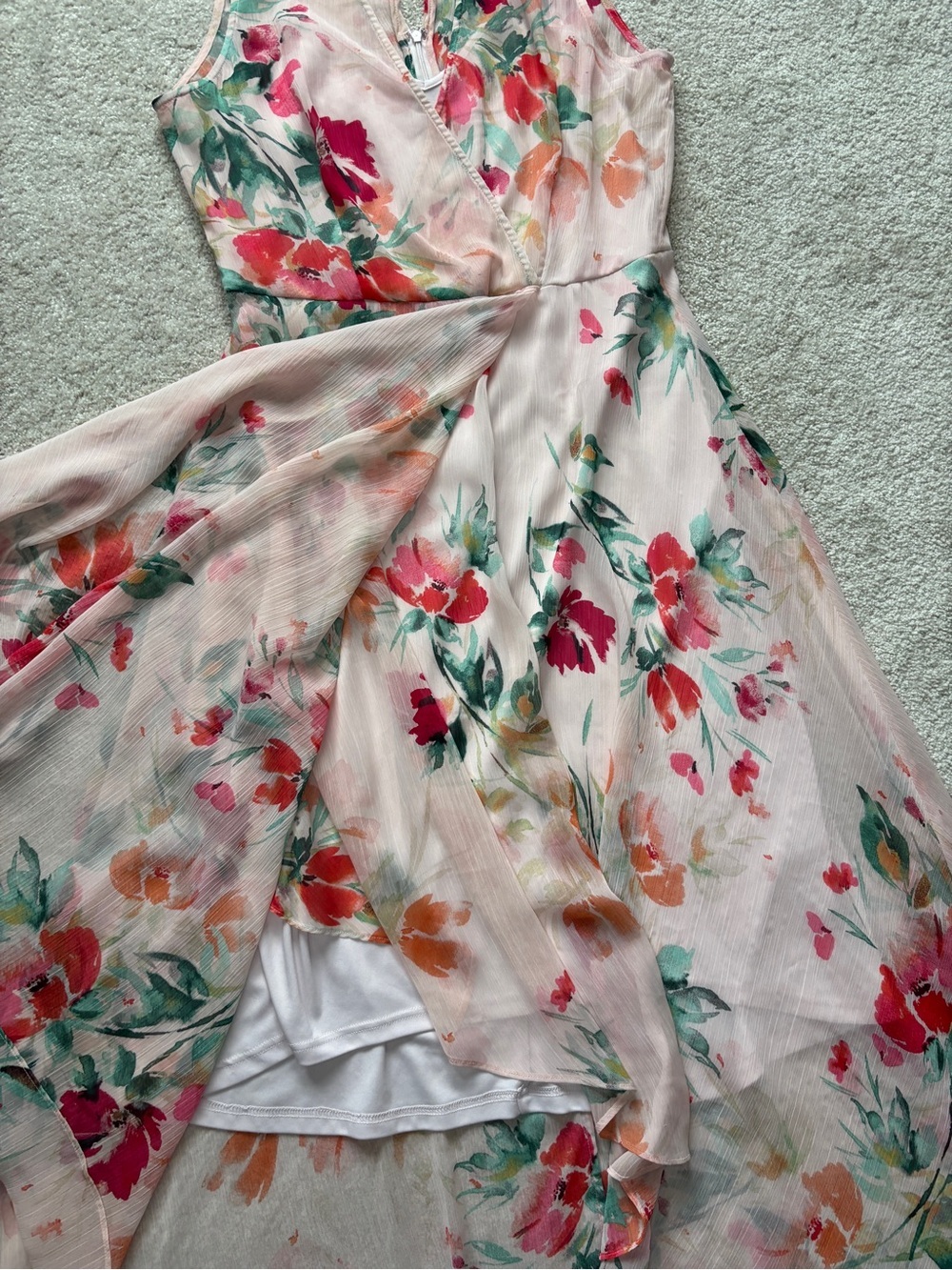 Calvin Klein Pink Floral Maxi High-Low Wrap Dress Size 10 - Picture 8 of 14